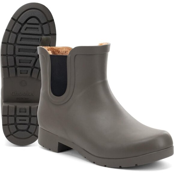 Women’s Brown Waterproof Plush Lined Slip On Rain Ankle Slim Chelsea Boots - Picture 11 of 13